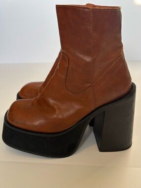 Women’s Kaltur Brown leather Platform Ankle Boots, S 39